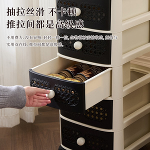 Retro Rattan Drawer Storage Cabinet Multi Layer Plastic Movable Household Organizer Standing Type Rectangle Shape - Product Image 2