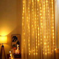 Guirlandes lumineuses LED à anneau en fil de cuivre pour rideaux intérieurs, à commande par bouton, blanc chaud, pour décoration de chambre à coucher, vente en gros