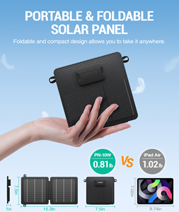 Chargeur solaire portable 10W (5V/2A Max) Panneau pliable de 7,5 pouces Efficacité de 22-24% Sorties USB-C/USB-A Étanche IPX4 Extérieur - Product Image 3