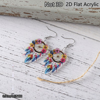 Pendientes Atrapasueños 2D Planos de Acrílico con Plumas Florales, Pendientes Colgantes para Mujer, Estilo Boho, Joyería de Regalo
