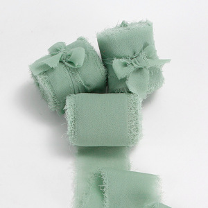 Handmade 5Meter Chiffon Silk Ribbon Frayed Edged Wrinkle Wedding Invitation Wrapping Decor Sheer Fringe Craft for Love Bridal