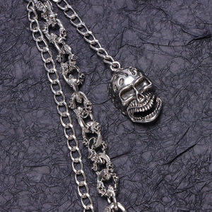 โซ่คาดเอวฮิปฮอปเมทัลสำหรับผู้ชาย ลายหัวกะโหลก โซ่คล้องกางเกงสองชั้น สีเงินทิเบต ตกแต่งกางเกงยีนส์สไตล์พังก์ - Product Image 4