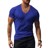 Collection été - T-shirt décontracté pour homme, coupe slim, col en V, manches courtes, design uni, respirant, séchage rapide, haute élasticité