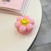Support de téléphone universel en silicone souple avec ventouse, motif fleur mignonne, support de bureau extensible Kawaii avec anneau de maintien pour doigt