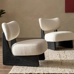 Fauteuil simple en bois massif, forme ovale, pieds en caoutchouc noir, style moderne minimaliste pour salon - Product Image 1