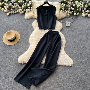 Femmes dames <span class=keywords><strong>pas</strong></span> <span class=keywords><strong>cher</strong></span> 2 pièces ensemble rétro automne tenue sans manches gilet avec taille haute <span class=keywords><strong>pantalon</strong></span> fuselé décontracté <span class=keywords><strong>Chic</strong></span> deux pièces ensemble - Product Image 4