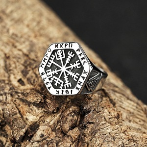 Men's Hexagon Titanium Steel <b>Ring</b> Nordic Viking Compass Symbol Geometric Design Gift Jewelry - Product Image 3