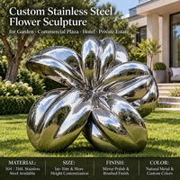 Sculpture florale en acier inoxydable sur mesure, grande œuvre d'art extérieure, finition miroir, décoration paysagère pour jardin, hôtel, place publique, résistante aux intempéries