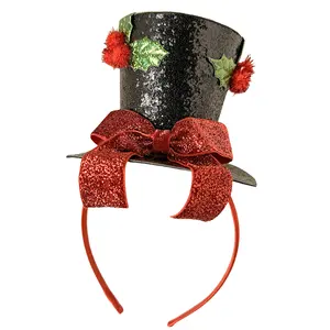 Màu Đen Mini Top Hat Hairhooptop Hat Cho Halloween Lễ Hội Xmas Kỳ Nghỉ Trang Phục Hat Headbands Cho Phụ Nữ Hành Tây Ribbon Bow Hairband
