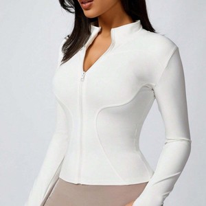 Chaqueta de Yoga Tiyo de Manga Larga con Cuello en V, Ajustada, de Secado Rápido, Spandex/Nylon, Elástica, Color Azul Oscuro, para Fitness, Running y Yoga - Product Image 3