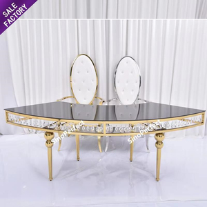 Thép không gỉ vài kính trang trí ăn uống nửa mặt Trăng cô dâu và chú rể đám cưới bàn ghế - Product Image 1