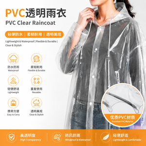 Impermeable Transparente de PVC, Reutilizable, Ligero, con Capucha, para Uso en Exteriores - Product Image 1