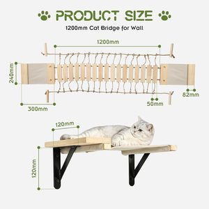 Eco-Friendly Classic Wooden <b>Cat</b> <b>Tree</b> with Roped Bridge Wall Shelves <b>Bed</b> & Perches for Indoor <b>Cats</b> Carton Packed - Product Image 6