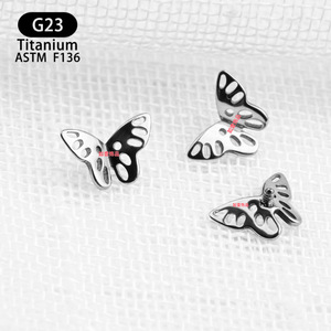 Butterfly Titanium ASTM F136 Hollow Threaded Earrings Lip <b>Studs</b> Ear <b>Cartilage</b> Piercing Jewelry - Product Image 1