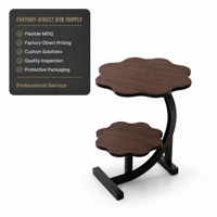 Table d'appoint en forme de pétale à double niveau, plateau en bois à 2 niveaux, cadre en métal, table d'angle pour canapé, 3 couleurs