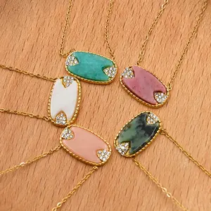 Vente en gros de haute qualité losange CZ Zircon pierre précieuse en acier inoxydable 316L plaqué or bijoux pendentif collier en pierre naturelle