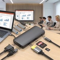 Hub Multipuerto USB-C 11 en 1 de Aleación de Aluminio, Carga Rápida PD de 100W, USB 3.0 a 5Gbps, Video 4K, Lector SD/TF, Garantía de 12 Meses, Disponible en Stock