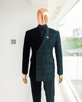 Costume de bal et de mariage pour homme, coupe ajustée, jacquard floral, brocart, bleu foncé, 3 pièces, blazer et smoking, design de luxe personnalisé, taille S