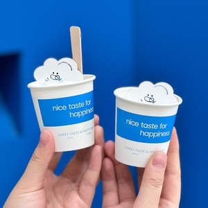 Vasos de Papel para Helado de 4oz y 60mm, Personalizados con Logotipo Premium, Grado Alimenticio, Pared Simple, Extra Gruesos, con Cuchara, Doble Revestimiento, Diseño Nube - Product Image 1