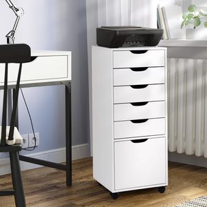 Schubladen kommode mit unterem Schrank, hohe Kommode mit Lenkrädern - Product Image 2