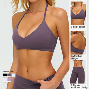 Ensemble de <span class=keywords><strong>yoga</strong></span> 2 pièces Evaricky avec logo personnalisé, haute élasticité, vêtements de sport de fitness, pantalon de course ample, soutien-gorge de sport à col halter - Product Image 2