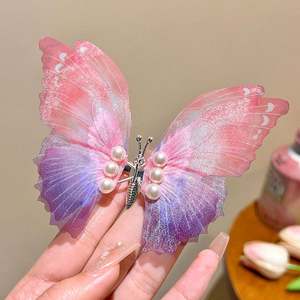 Qianjin Wholesale Lively Butterfly Hair <b>Clip</b> Cute Metal Pearl Duckbill Hairpin for Girls Kids <b>Fairy</b> Style Hair Accessories - Product Image 5