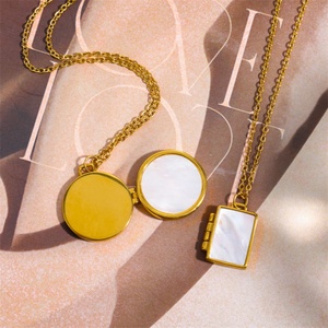 Simple Gold Plated Shell Necklace Stainless Steel Photo <b>Locket</b> Pendant Necklace - Product Image 6