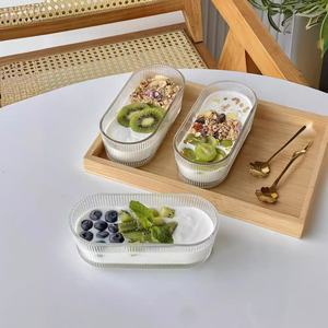 Ciotola per piatti di frutta in vetro trasparente a righe ovale da 380ml per soggiorno ciotola multifunzionale per la casa - Product Image 3