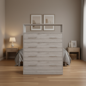 Comò a Quattro Cassetti Wuju per Camera da Letto, Design Moderno in Legno Grigio Chiaro, Autoportante - Product Image 2