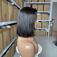 Pelucas de Cabello Humano Liso, Super Double Drawn SDD, Cabello Virgen Vietnamita de 10 Pulgadas, Peluca con Cierre de Encaje 2x6, Peluca Corta Bob