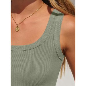 FOXA Women's Ribbed Bodysuit Sleeveless Scoop Neck Stretch Knit Fitted Tank Top Summer <b>Body</b> <b>Suit</b> for Women - Product Image 4