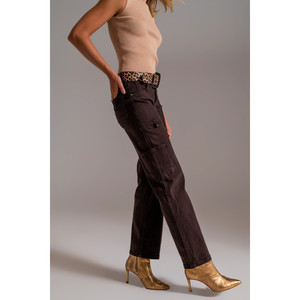 Pantalon cargo à jambe droite en marron - Product Image 2