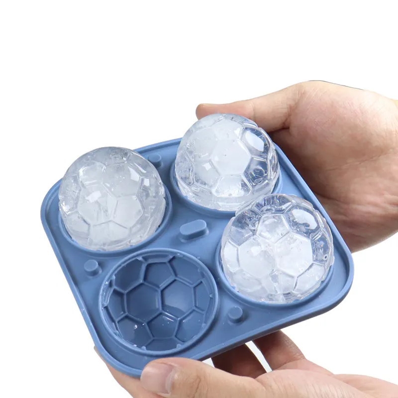 DD1444 Cocktail Round Silicone Ice Ball Cube Tray with Funnel Lid Mold Whiskey Rugby Basketball Football Ice Cube