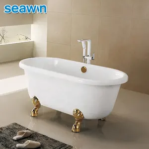 SeaWin-bañera independiente de pie dorado, bañera independiente grande de fibra de vidrio