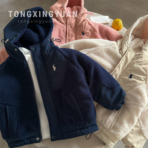 Boys Lamb Fleece Hooded Cotton Padded Coat Thickened Warm Windproof Winter Outerwear For Kids - Product Image 1