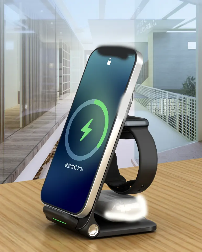 2024 Nieuwe Tech 3 In 1 Opvouwbare 20W Snelle Draadloze Oplader Draagbare Mobiele Telefoon Oplaadstandaard Voor Telefoon Oortelefoon Smart Watch