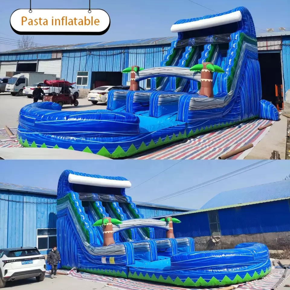 Factory customized kids heavy duty waterslides marble double lane inflatable palm tree water slide for adult