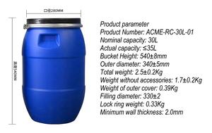 30L HDPE blauwe kunststof emmer, open bovenkant, food grade, recyclebaar, melkcontainers met ijzeren hoepelringen, JYP merk, goud gestempeld - Product Image 2