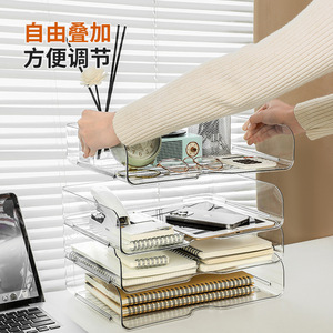 Desktop <b>File</b> Organizer Storage Rack A4 Paper Holder Multi Layer Office Stationery Bookshelf Simple Clear Plastic <b>Drawer</b> - Product Image 1