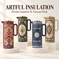 Thermos à double paroi en acier inoxydable de 1 L, design artistique traditionnel, style persan, isolation thermique portable, bouilloire de camping