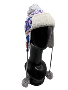 หมวกบีนนี่ไหมพรมลายแจ็คการ์ดคุณภาพเยี่ยม LANDBAS สำหรับผู้หญิง ฤดูหนาว ตกแต่งพู่ ปะหนัง พิมพ์ลายซิลิโคน - Product Image 5