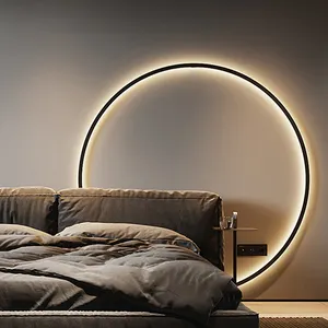 Round Wall Light Moderno Corredor Criativo Lua Mural Luz Luxo Preto Sala De Alumínio Em Forma LED Bedside Wall Light