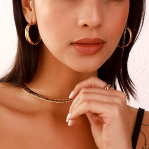 Orecchini a Cerchio Intrecciati a Forma di Spiga di Grano in Acciaio Inossidabile Placcato <span class=keywords><strong>Oro</strong></span> 18K di Alta Qualità, Gioielli alla Moda Antiossidanti per Donne - Product Image 3