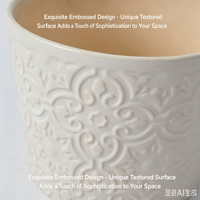 Pot Bunga Keramik Modern Minimalis Motif Relief Timbul, Custom Pabrik Cina, OEM ODM, Putih, Untuk Tanaman Indoor Kecil
