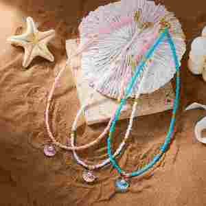 Collier d'été minimaliste en perles Miyuki pour femme, avec pendentif coquillage, bijou de mode océanique - Product Image 1
