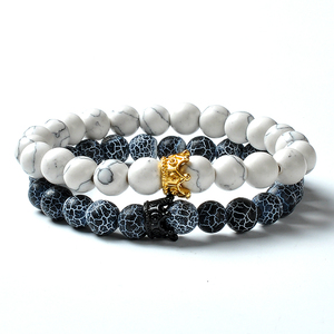 Braccialetti dell'Amicizia F130 con Perline in Pietra Naturale da 8mm, <span class=keywords><strong>Charm</strong></span> Trendy con Strass per San Valentino, Corona Re e Regina - Product Image 2