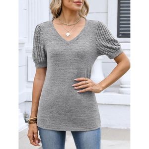 FOXA Womens V Neck Short Sleeve Sweater Summer Casual Breathable <b>Top</b> - Product Image 4
