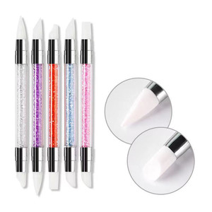 Penna acrilica a doppia <span class=keywords><strong>punta</strong></span> in <span class=keywords><strong>Silicone</strong></span> per unghie con manico in strass, strumento per intagliare lo smalto per la progettazione <span class=keywords><strong>pennello</strong></span> per unghie a doppia <span class=keywords><strong>punta</strong></span> - Product Image 1