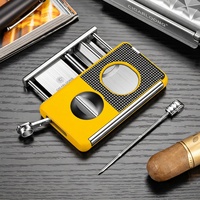 Coupe-cigares multifonctionnel 5 en 1 portable classique jaune en acier inoxydable avec coupe en V, coupe droite, poinçon à cigares et support