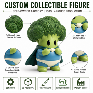 Figura Coleccionable de Vinilo de Guerrero Superhéroe con Capa de Brócoli Personalizada, Juguete Artístico OEM ODM, Fabricante de Juguetes de Comida Adorables - Product Image 2